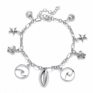 🔵Wave Turtle Shell Silver Tone Chain Link Anklet